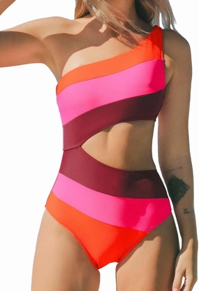 CUPSHE Women's One Piece Swimsuit One Shoulder Bathing Suit Cutout Color Block Swimwear