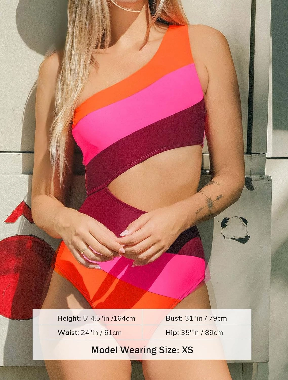 CUPSHE Women's One Piece Swimsuit One Shoulder Bathing Suit Cutout Color Block Swimwear