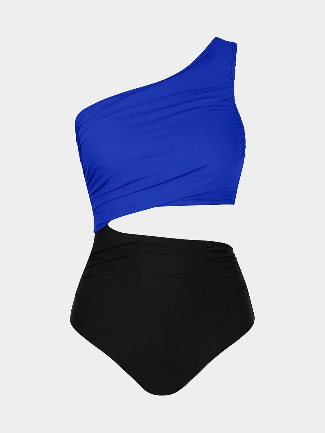 CUPSHE Women's One Piece Swimsuit One Shoulder Color Block Side Cutout Ruched Bathing Suit