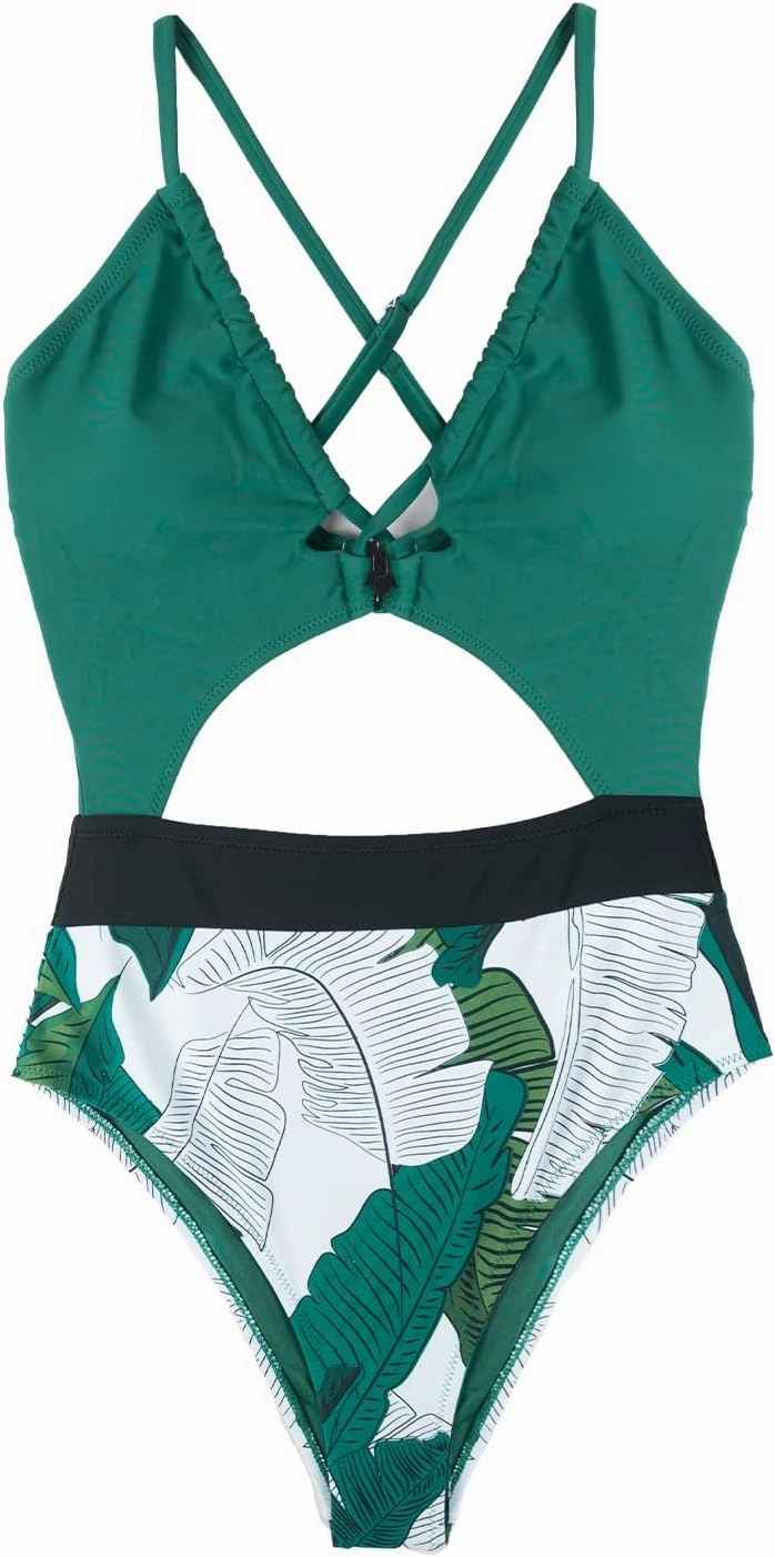 CUPSHE Women's One Piece Swimsuit Plunge Neckline Cutout Criss Cross Bathing Suit