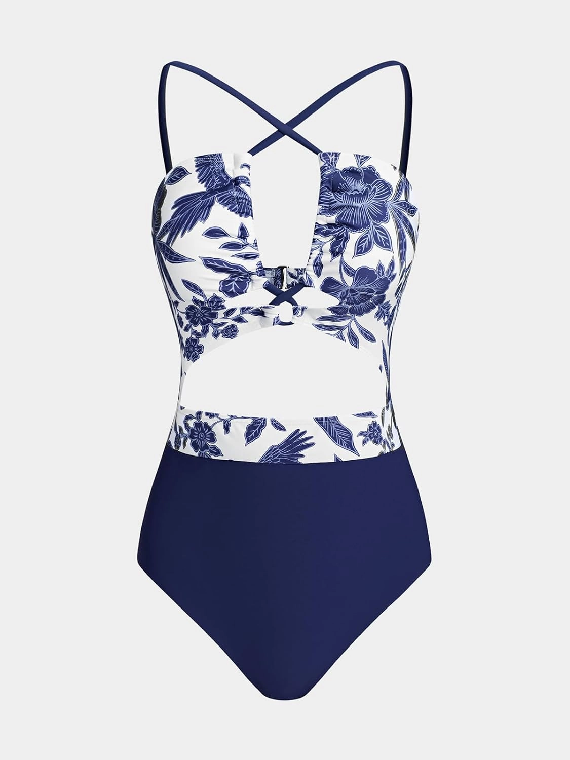 CUPSHE Women's One Piece Swimsuit Plunge Neckline Cutout Criss Cross Bathing Suit