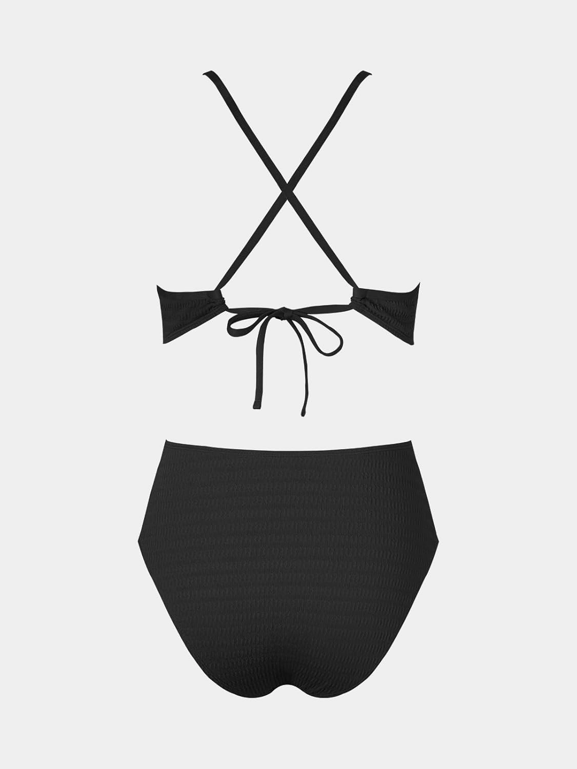CUPSHE Women's One Piece Swimsuit Plunging Neck Cutouts Bathing Suit Textured Ruched Crisscross Back Self Tie Swimwear