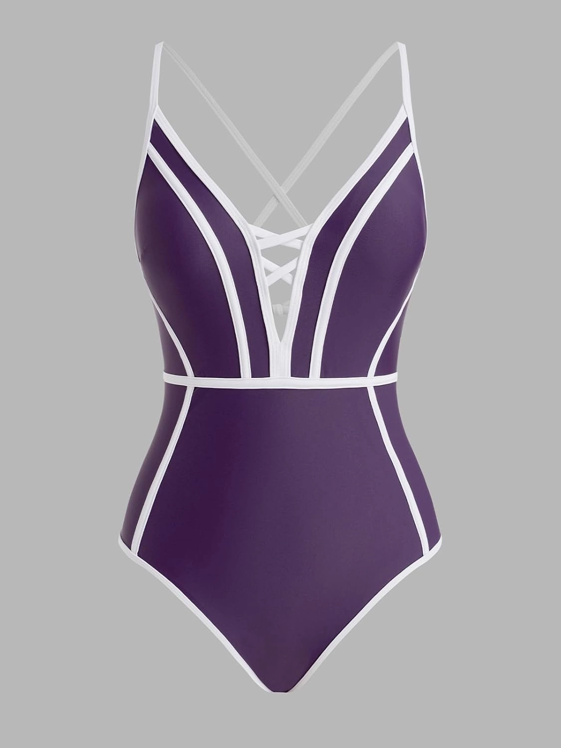 CUPSHE Women's One Piece Swimsuit Plunging V Neck Bathing Suit Crisscross Back Tie Slimming Sculpting Color Block