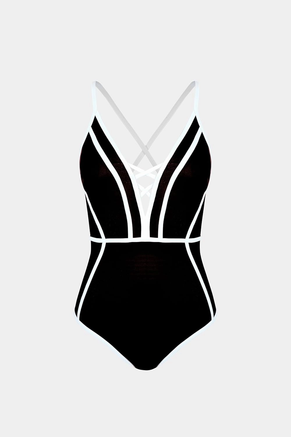 CUPSHE Women's One Piece Swimsuit Plunging V Neck Bathing Suit Crisscross Back Tie Slimming Sculpting Color Block
