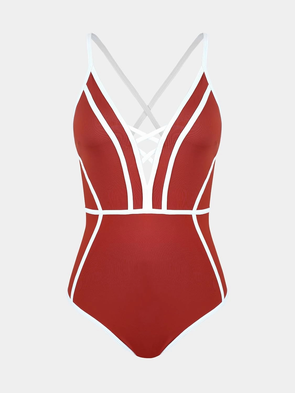 CUPSHE Women's One Piece Swimsuit Plunging V Neck Bathing Suit Crisscross Back Tie Slimming Sculpting Color Block