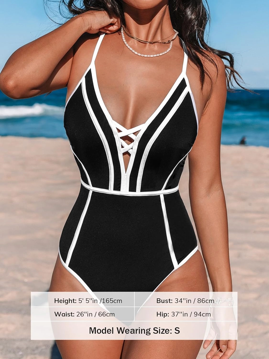 CUPSHE Women's One Piece Swimsuit Plunging V Neck Bathing Suit Crisscross Back Tie Slimming Sculpting Color Block