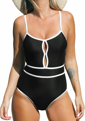 CUPSHE Women's One Piece Swimsuit Scoop Neck Bathing Suit Keyhole Cutout Color Block Adjustable Straps Swimwear