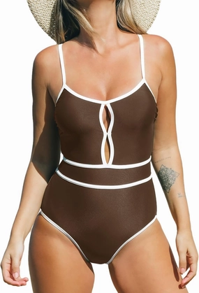 CUPSHE Women's One Piece Swimsuit Scoop Neck Bathing Suit Keyhole Cutout Color Block Adjustable Straps Swimwear