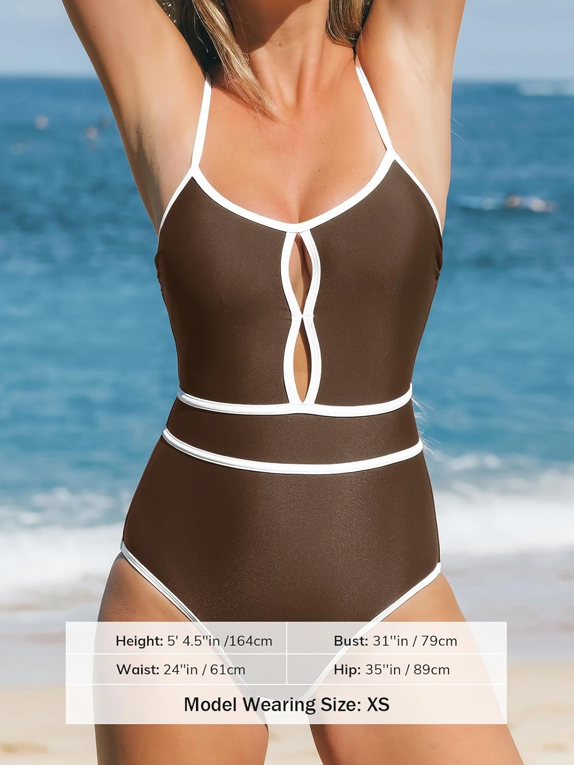 CUPSHE Women's One Piece Swimsuit Scoop Neck Bathing Suit Keyhole Cutout Color Block Adjustable Straps Swimwear