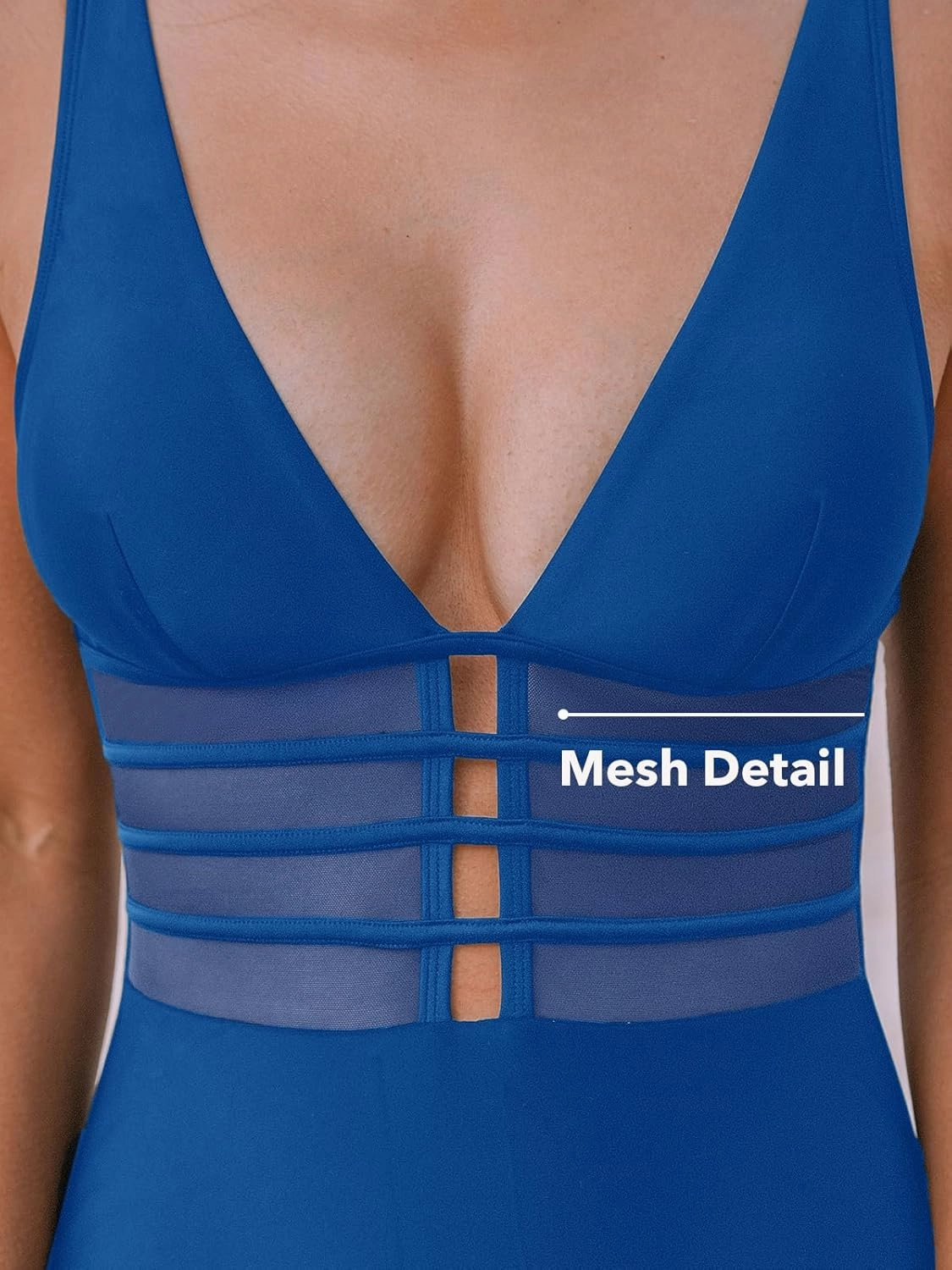 CUPSHE Women's One Piece Swimsuit Tummy Control Bathing Suit Deep V Neck Cut Out Mesh Adjustable Straps