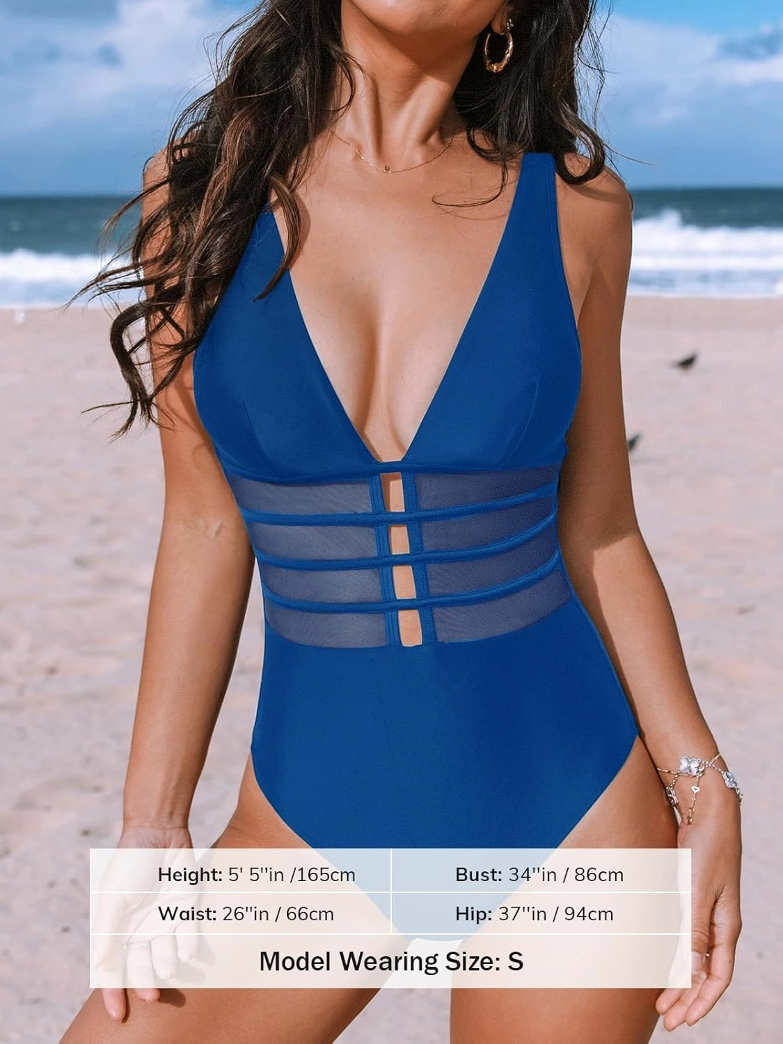 CUPSHE Women's One Piece Swimsuit Tummy Control Bathing Suit Deep V Neck Cut Out Mesh Adjustable Straps