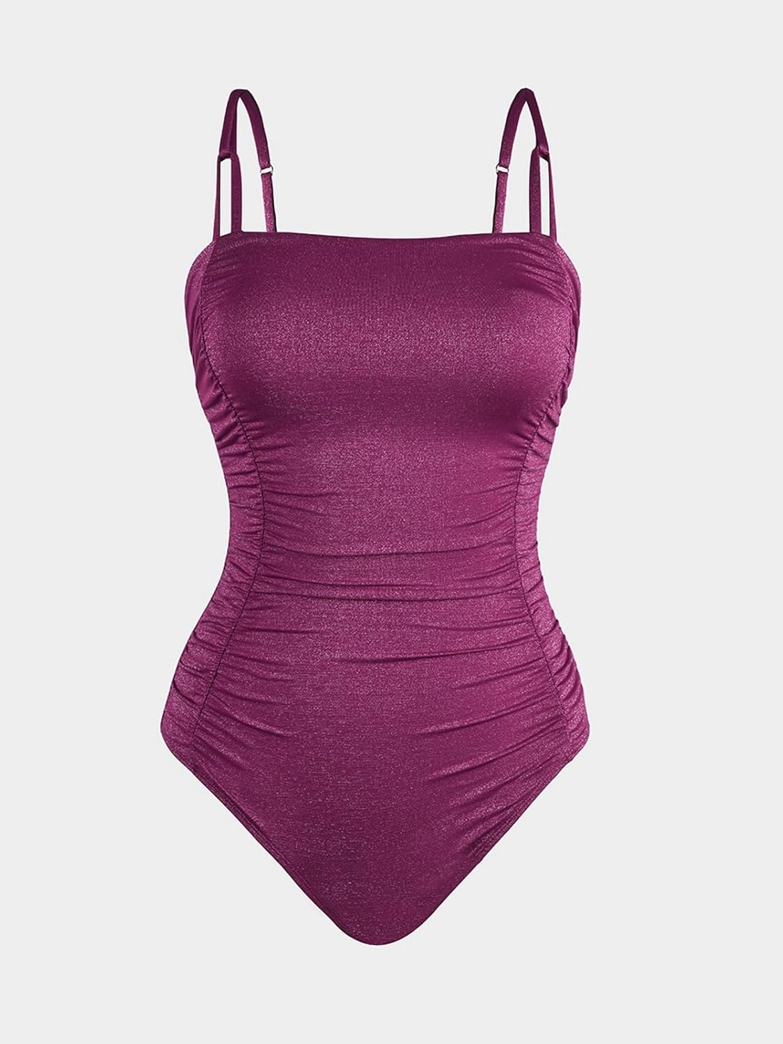 CUPSHE Women's One Piece Swimsuit Tummy Control Square Neck Bathing Suit Ruched Adjustable Straps