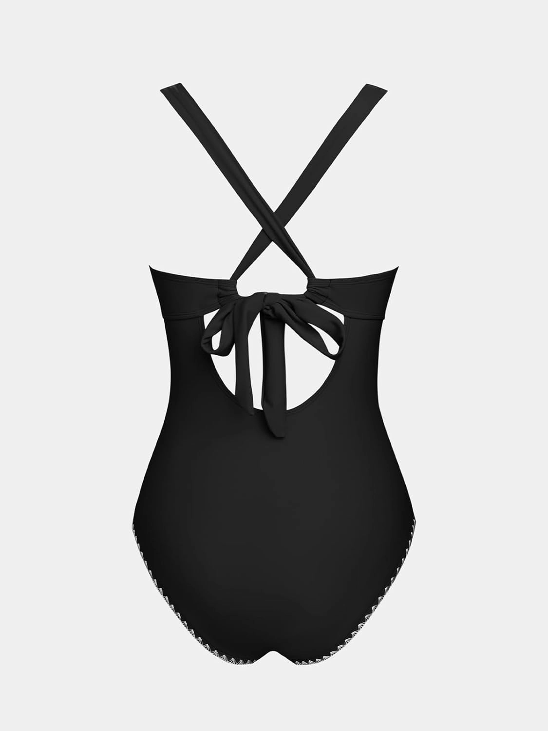CUPSHE Women's One Piece Swimsuit V Neck Shell Stitched Bathing Suit Adjustable Crisscross Strappy Ruched Swimwear