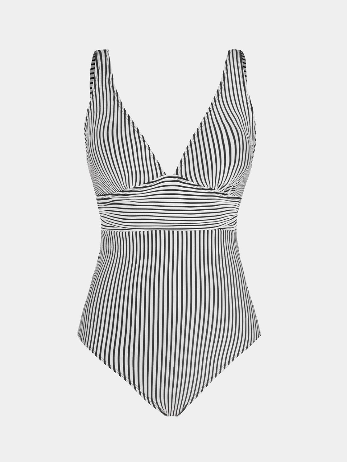 CUPSHE Women's One Piece Swimsuit Wide Straps V Neck Ruched Textured Ribbed Twist Back