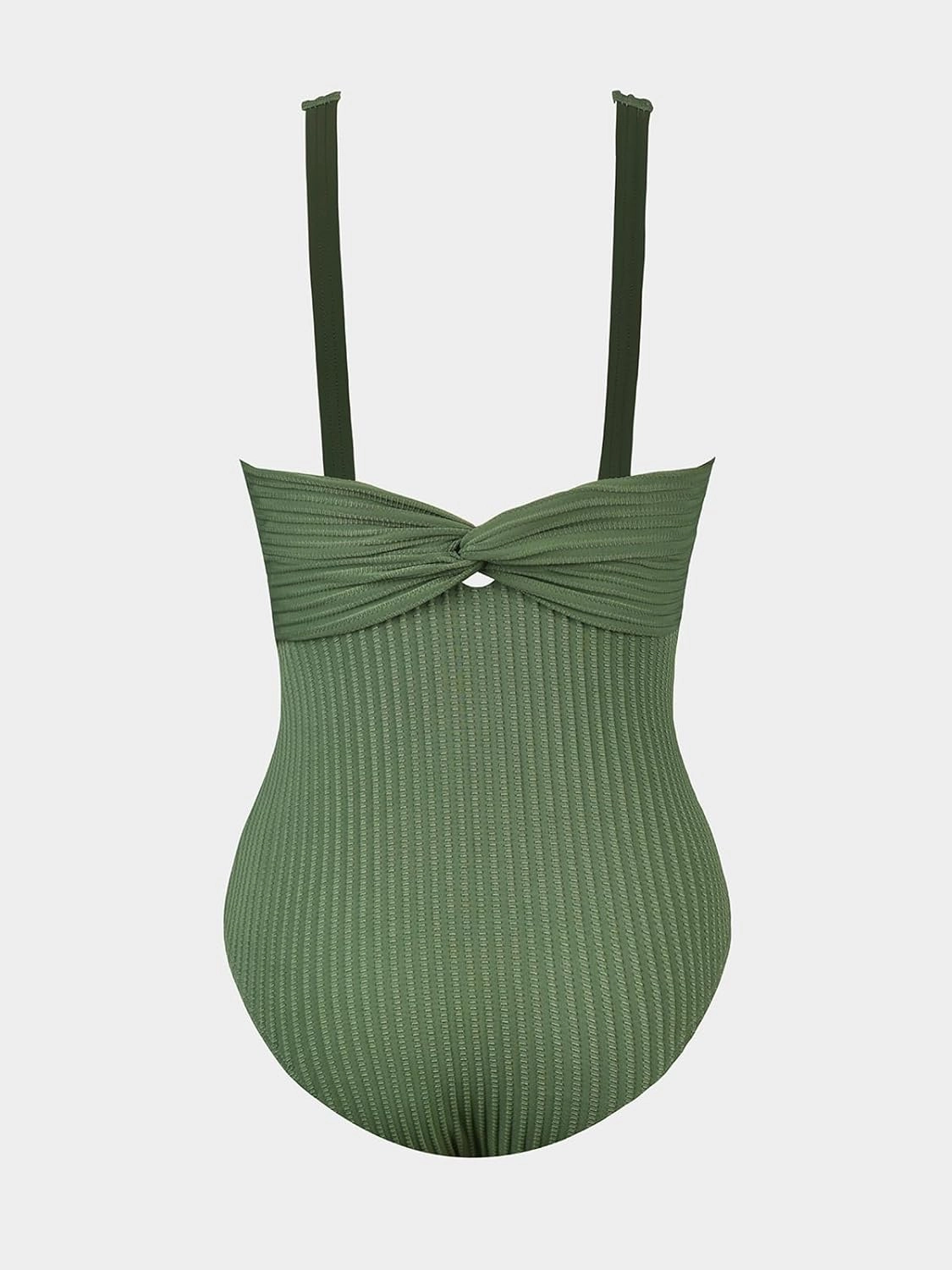CUPSHE Women's One Piece Swimsuit Wide Straps V Neck Ruched Textured Ribbed Twist Back