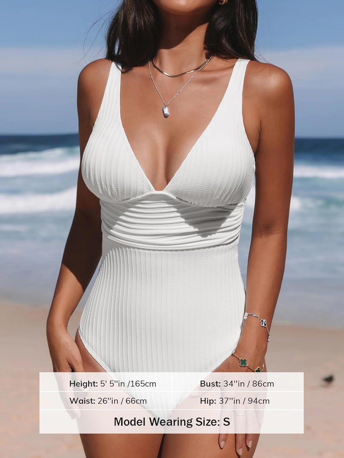 CUPSHE Women's One Piece Swimsuit Wide Straps V Neck Ruched Textured Ribbed Twist Back