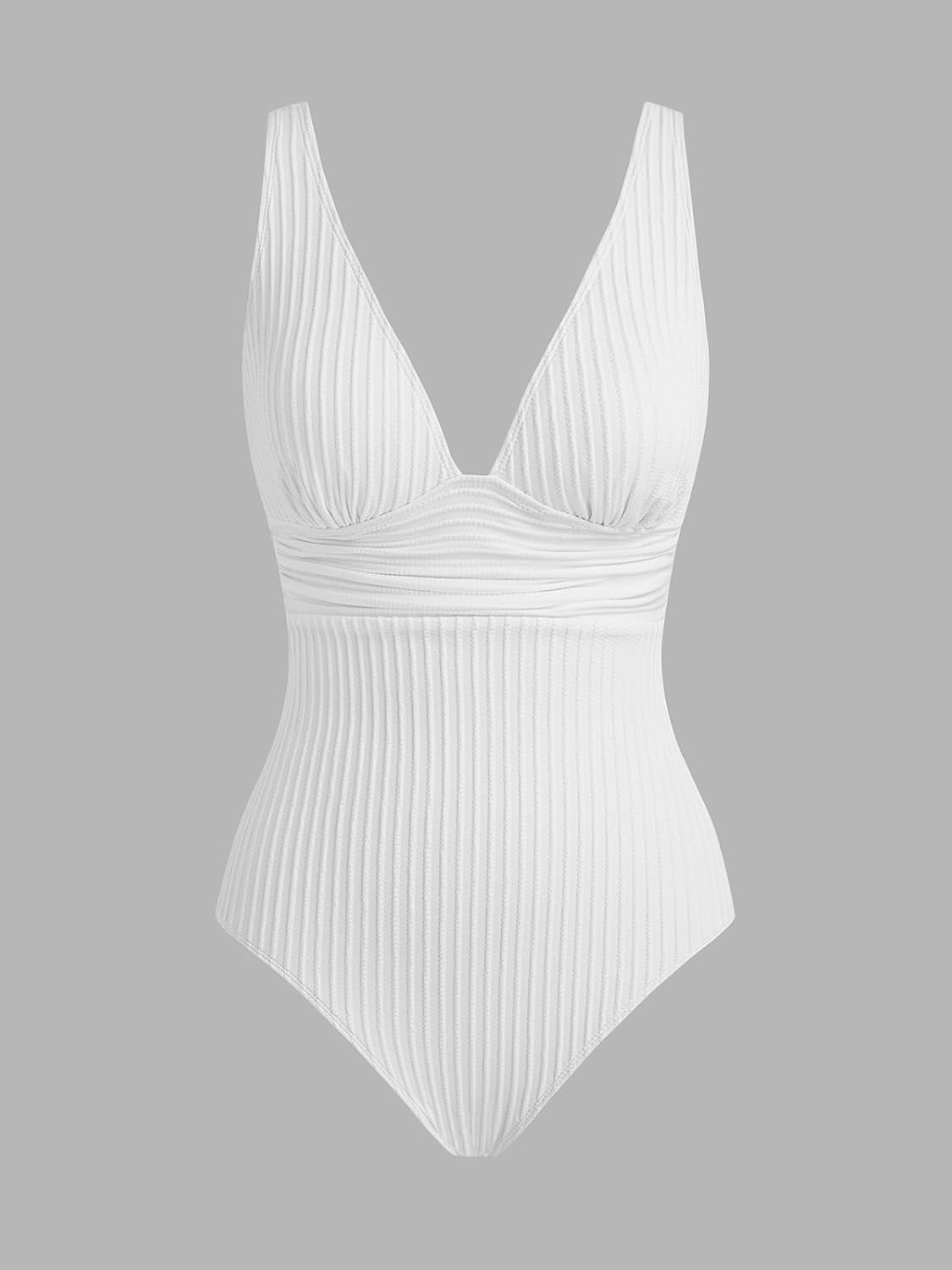 CUPSHE Women's One Piece Swimsuit Wide Straps V Neck Ruched Textured Ribbed Twist Back