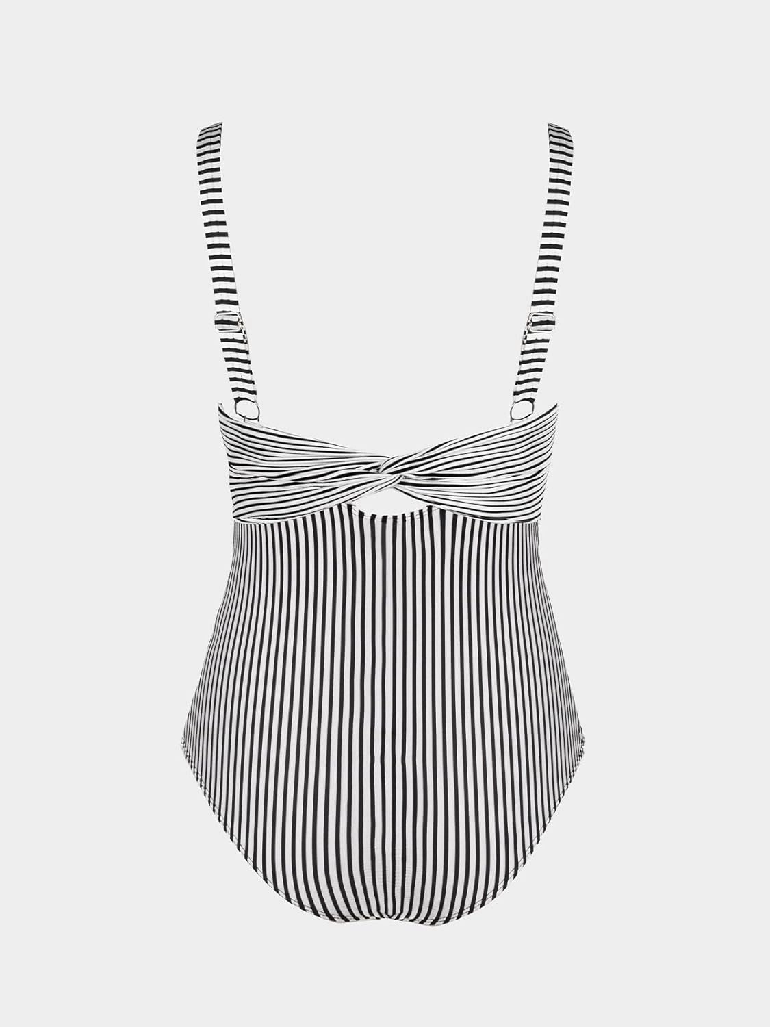 CUPSHE Women's One Piece Swimsuit Wide Straps V Neck Ruched Textured Ribbed Twist Back