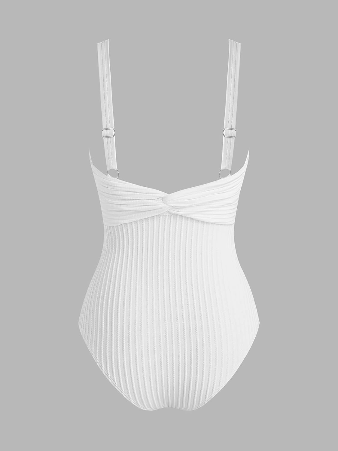 CUPSHE Women's One Piece Swimsuit Wide Straps V Neck Ruched Textured Ribbed Twist Back
