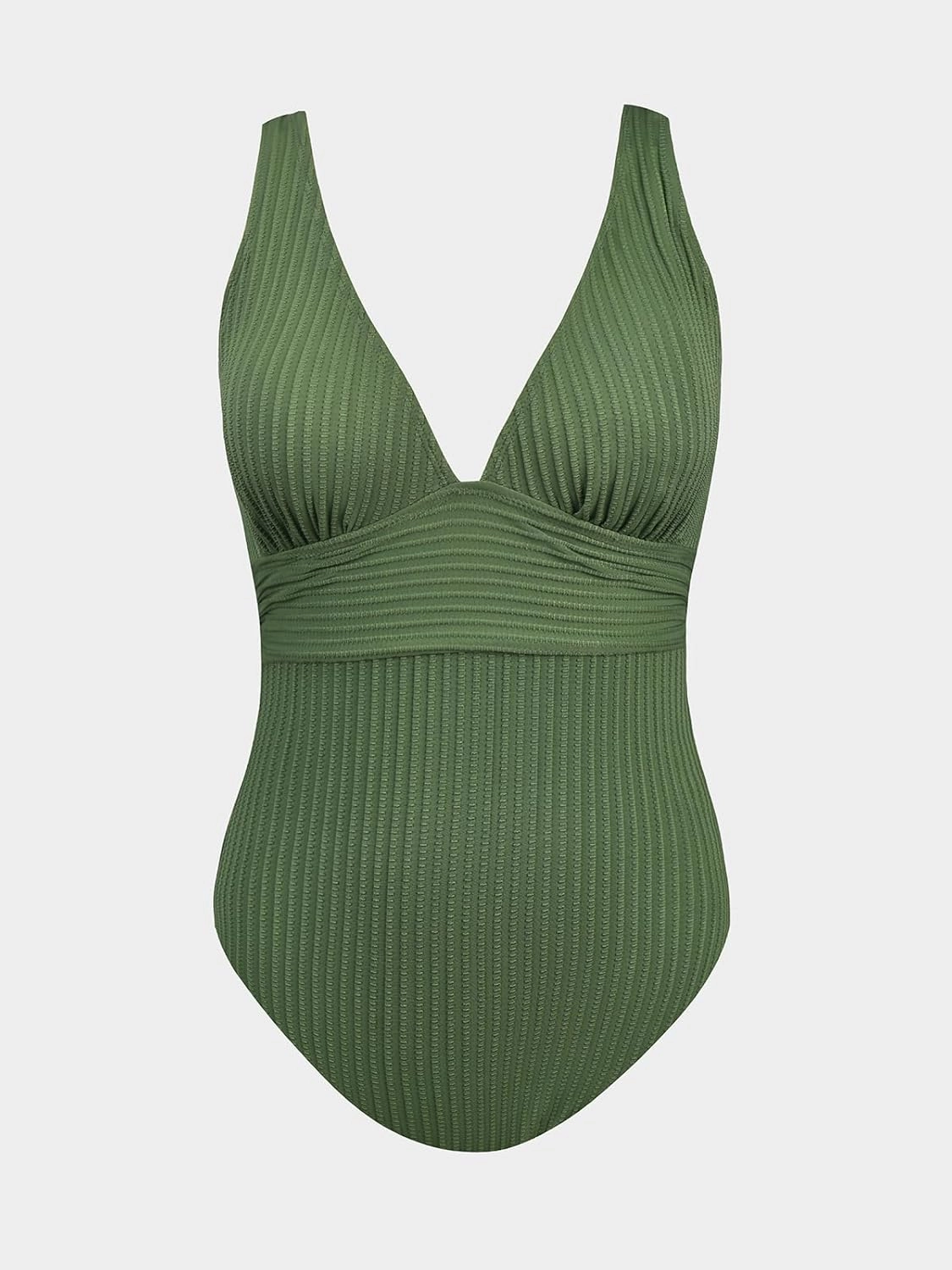CUPSHE Women's One Piece Swimsuit Wide Straps V Neck Ruched Textured Ribbed Twist Back