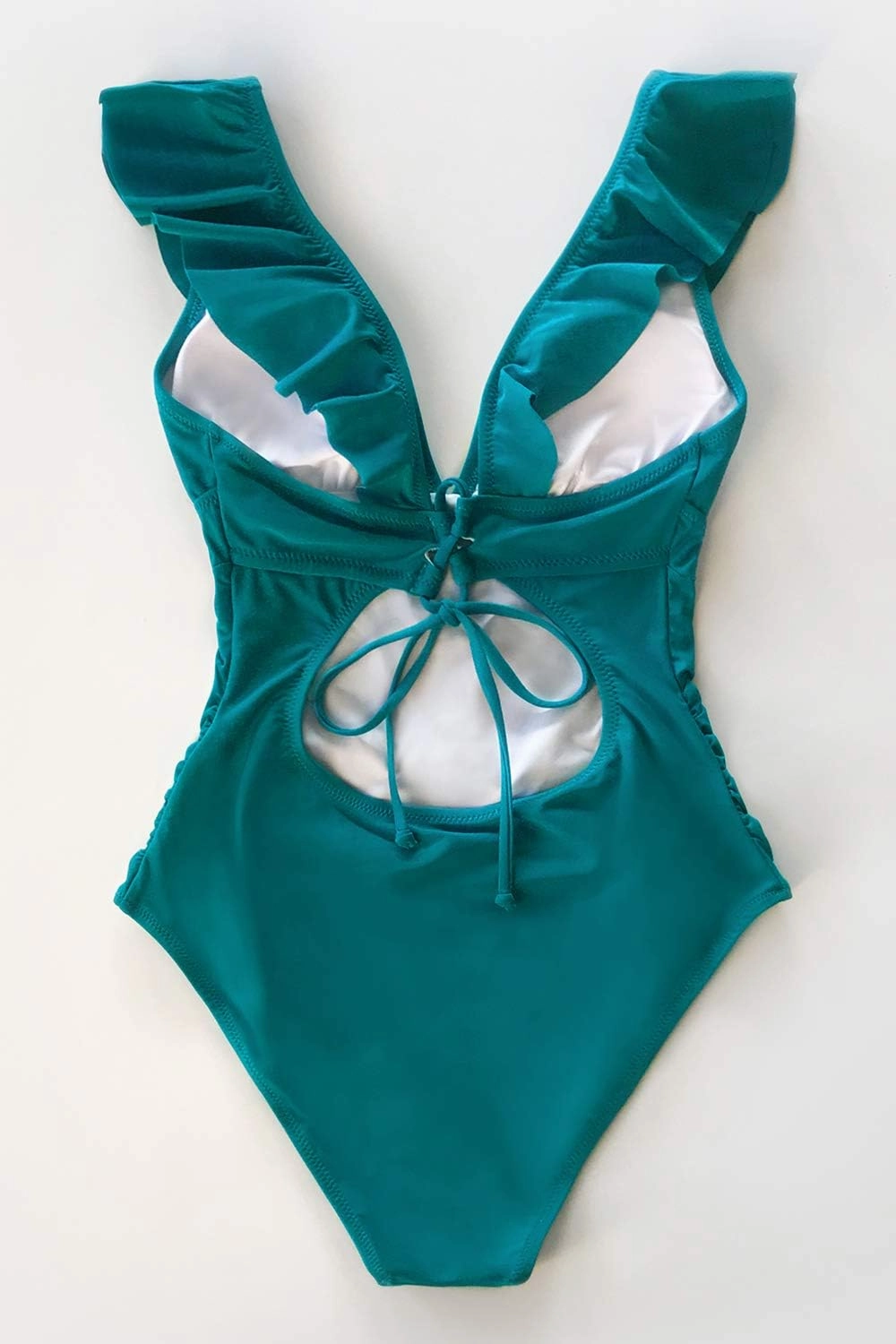 CUPSHE Women's Ruffled One Piece Swimsuit V Neck Lace Up