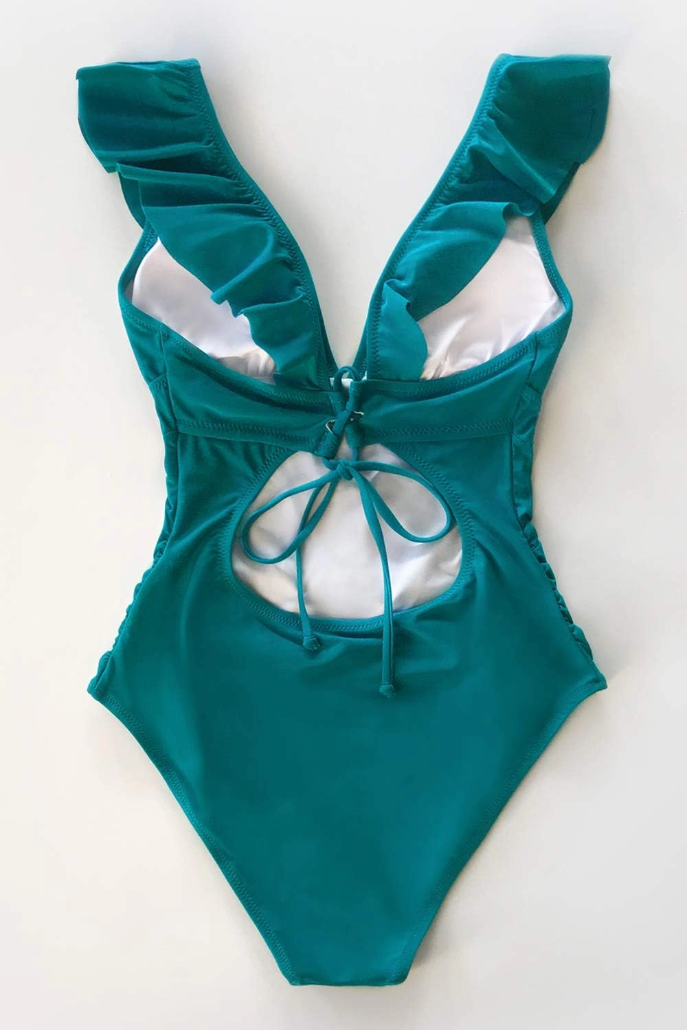 CUPSHE Women's Ruffled One Piece Swimsuit V Neck Lace Up