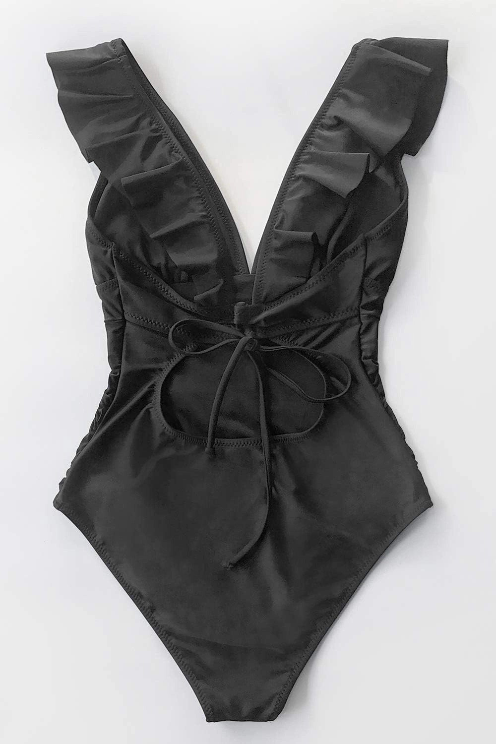 CUPSHE Women's Ruffled One Piece Swimsuit V Neck Lace Up