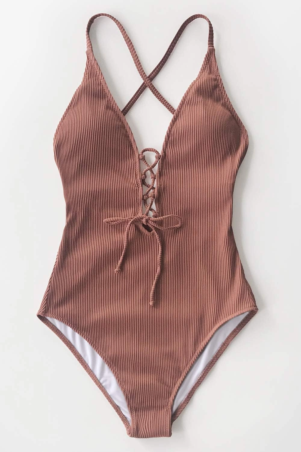 CUPSHE Women's Solid Color V Neck Lace Up One Piece Swimsuit