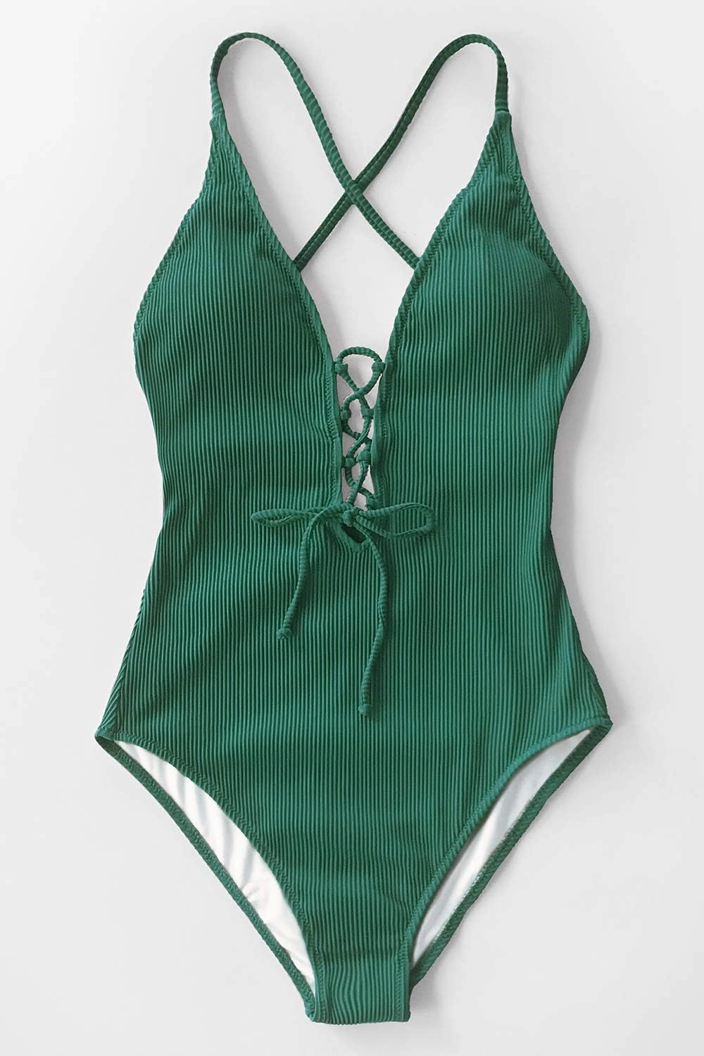 CUPSHE Women's Solid Color V Neck Lace Up One Piece Swimsuit