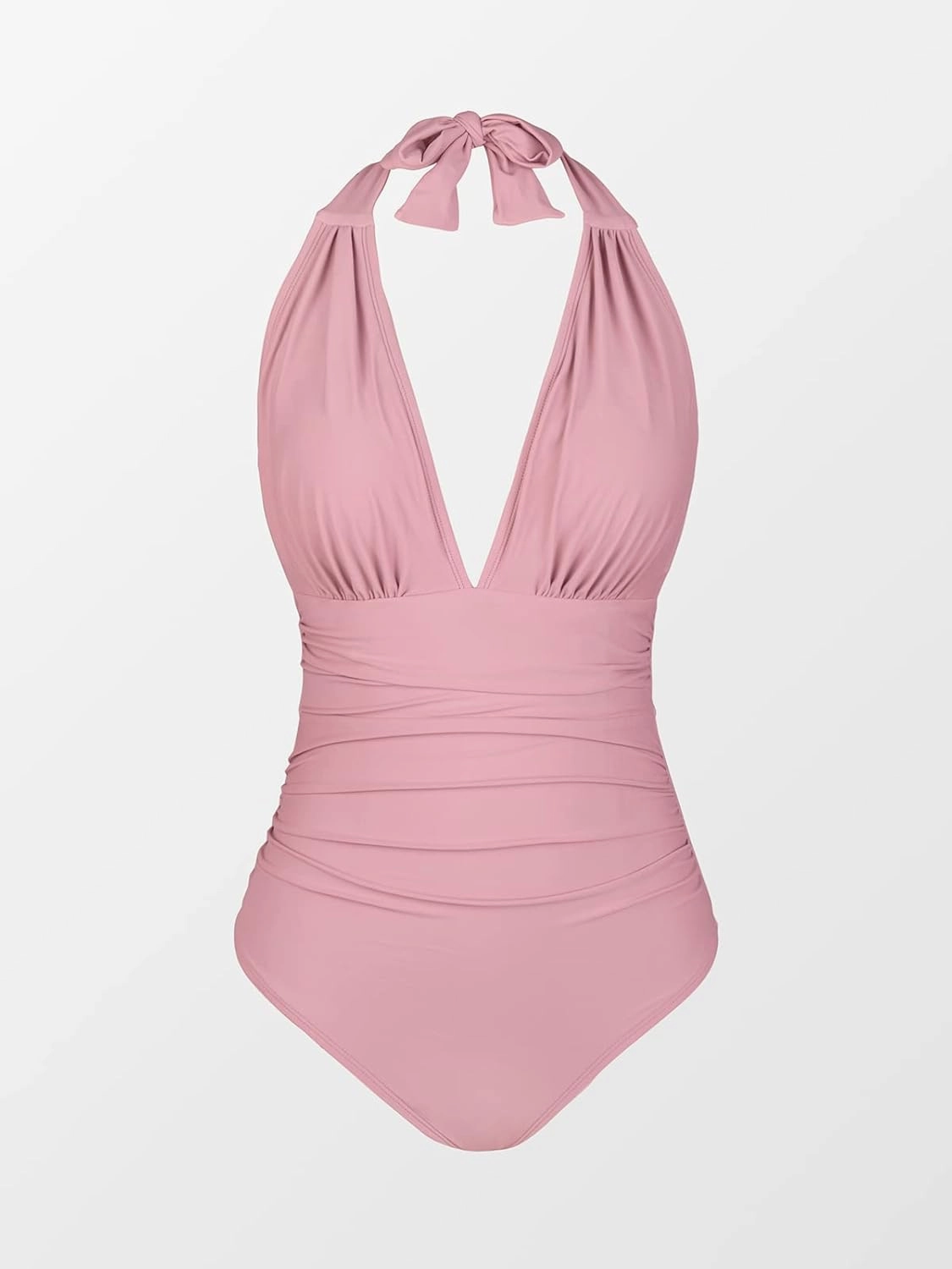 CUPSHE Women V Neck One Piece Swimsuit Halter Backless Ruched Tummy Control Bathing Suit