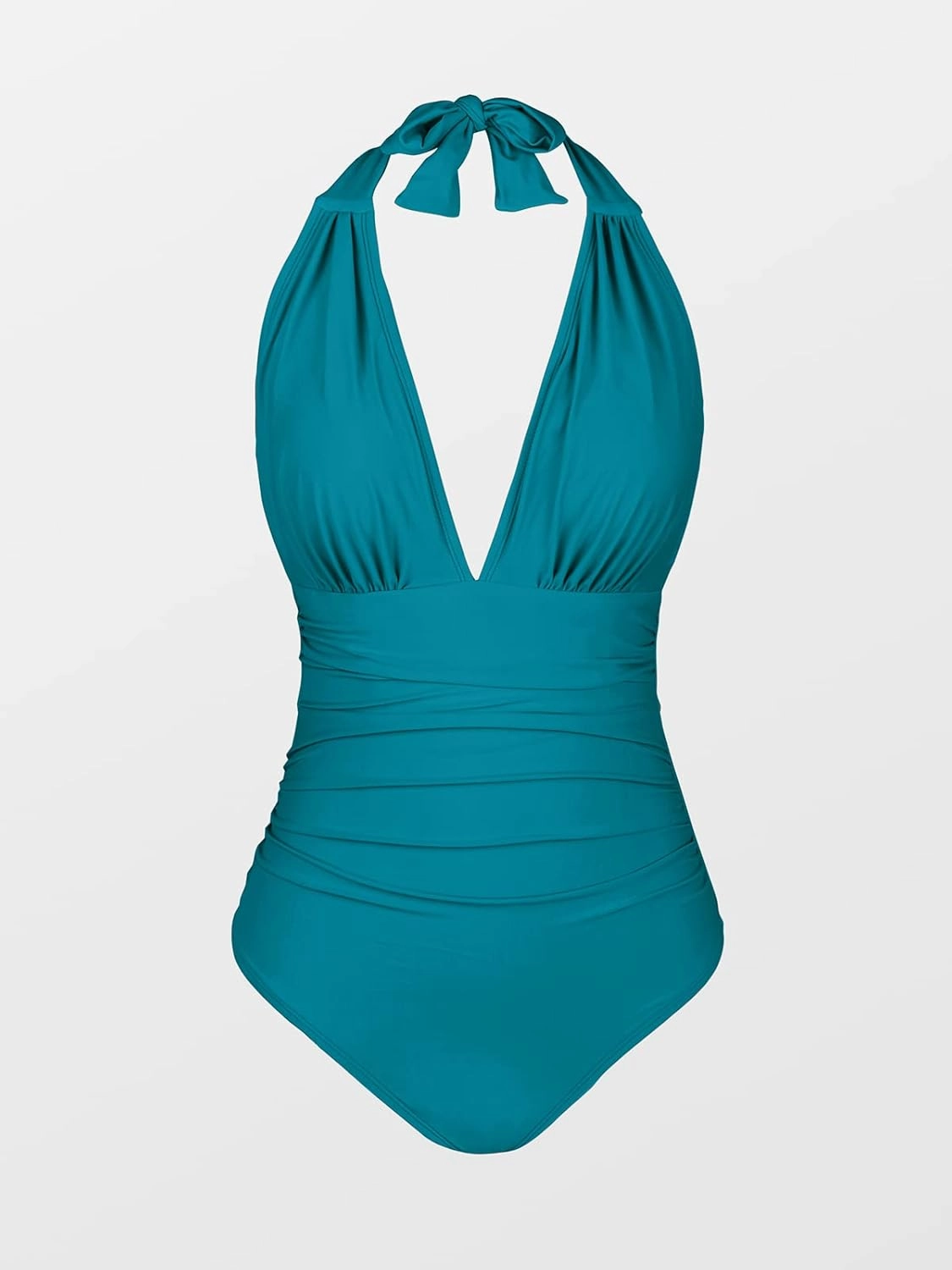 CUPSHE Women V Neck One Piece Swimsuit Halter Backless Ruched Tummy Control Bathing Suit