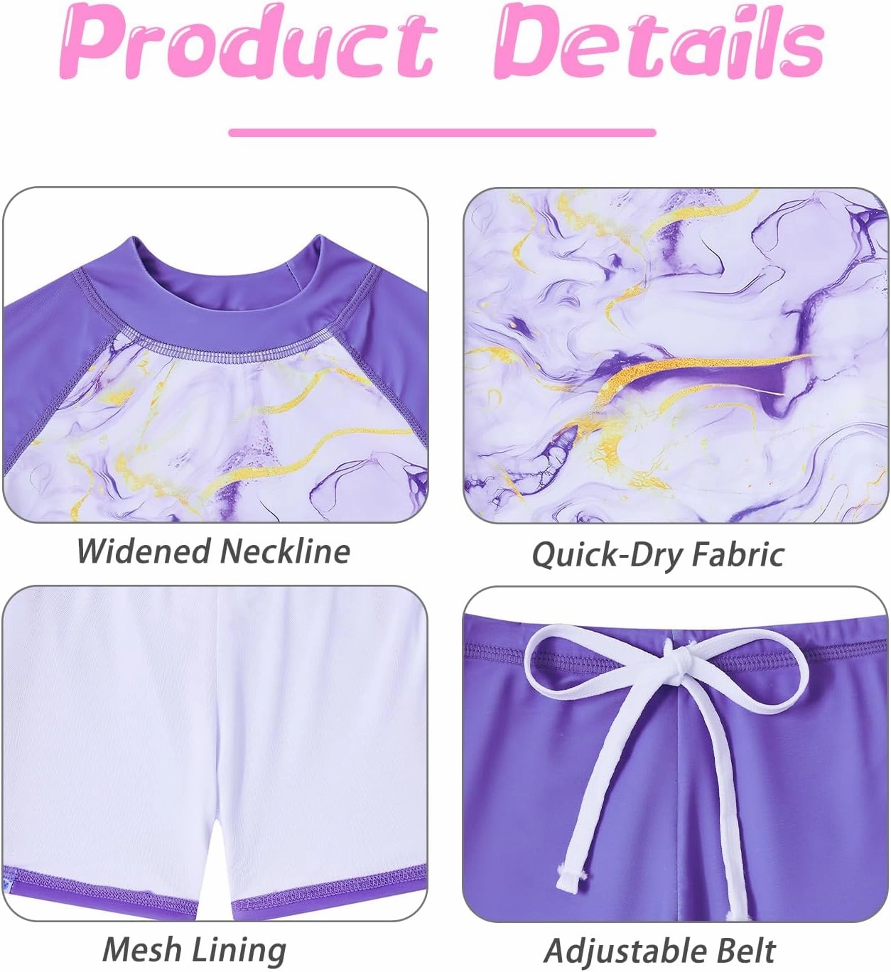 Cutemile 4-10 Years Girls 2 Piece Swimsuit UPF 50  Rash Guard Siwmwear with Short