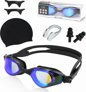 Cyfie Swim Goggles Unisex, Anti Fog No Leaking with Nose Clip, Earplugs, Swim Cap and Case, Suitable for Men&Women