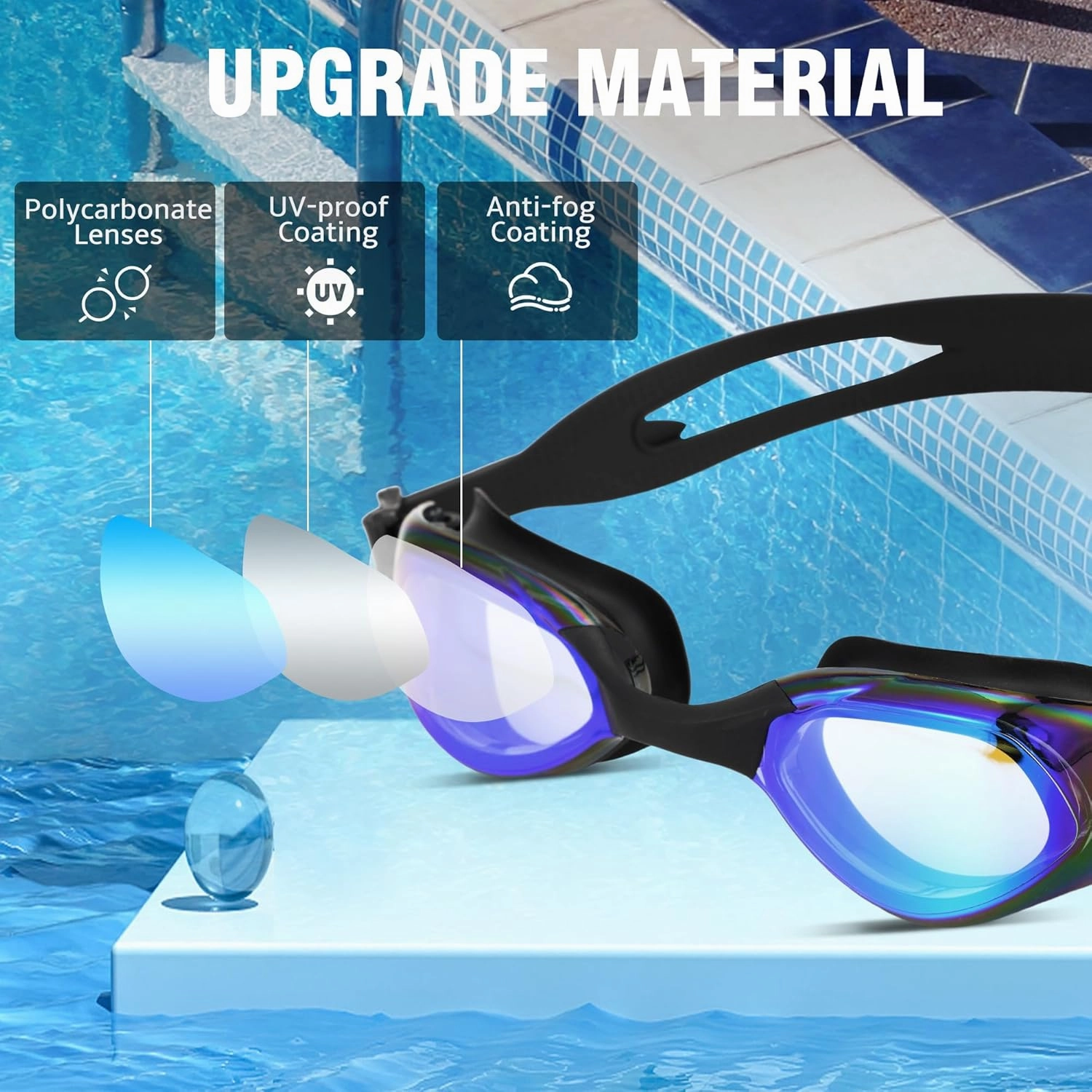 Cyfie Swim Goggles Unisex, Anti Fog No Leaking with Nose Clip, Earplugs, Swim Cap and Case, Suitable for Men&Women