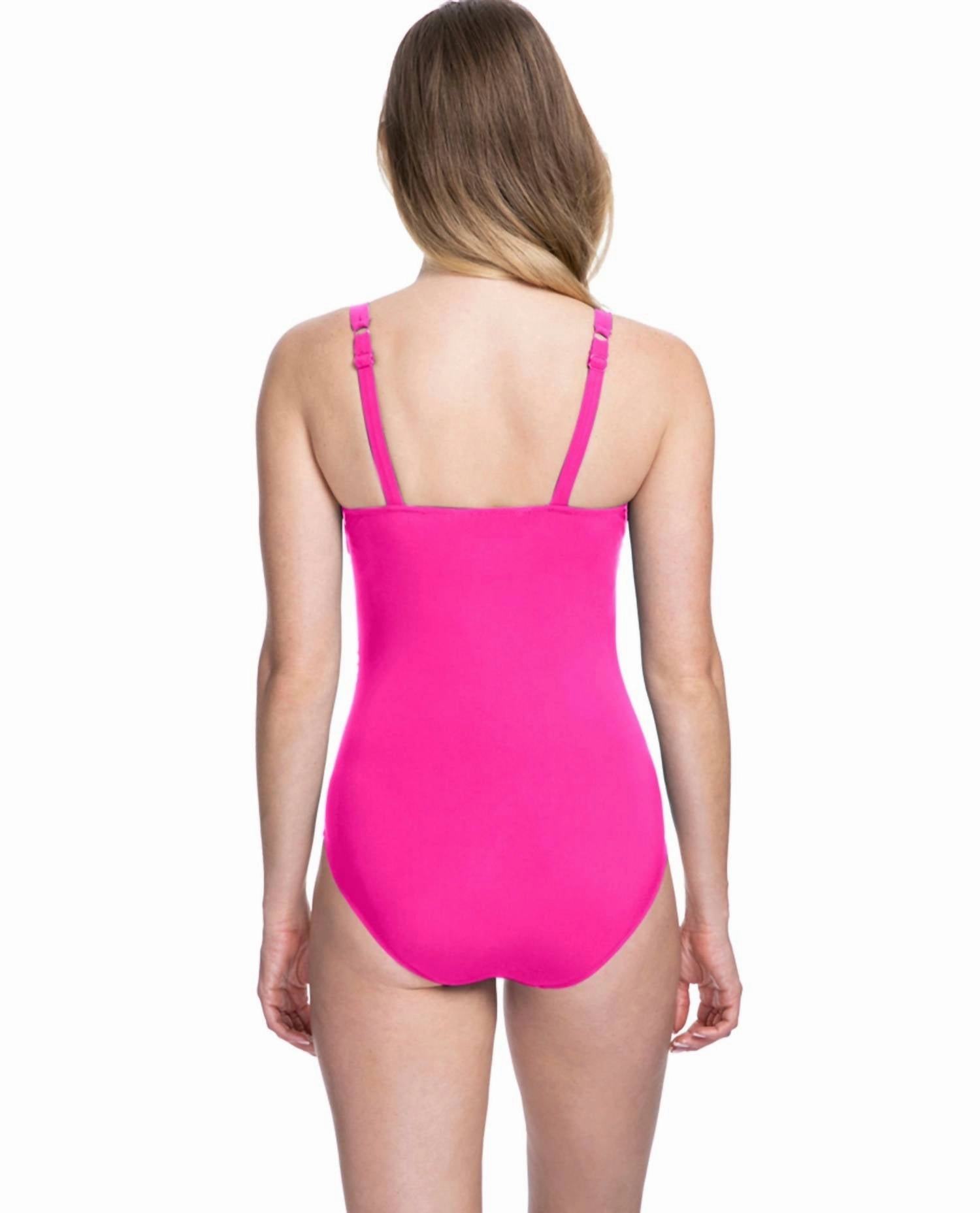 D-Cup Scoop Neck Shirred One Piece Swimsuit In Tutti Frutti Fuchsia
