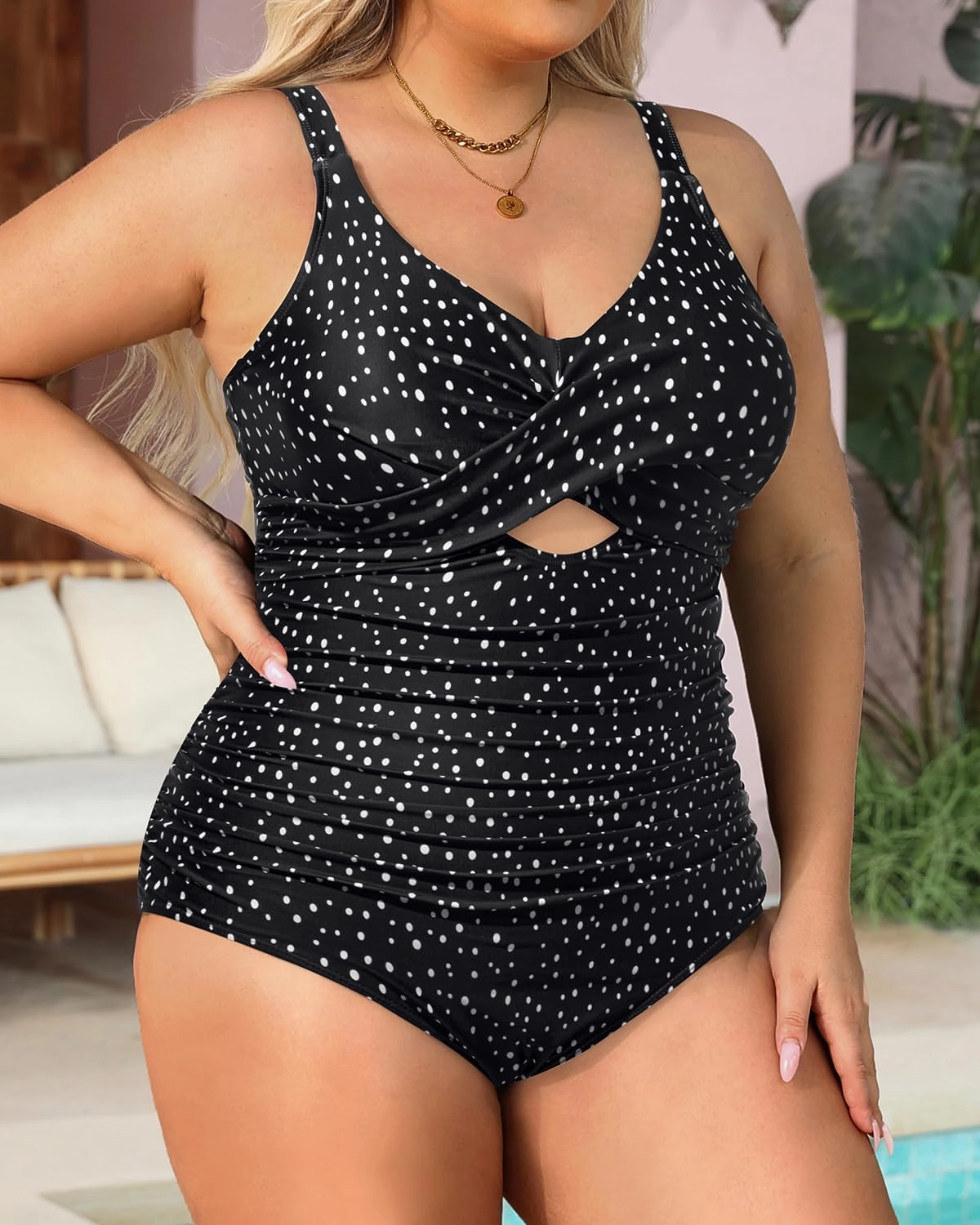 Daci Plus Size One Piece Swimsuits - Tummy Control Bathing Suit for Women Cutout Swimwear