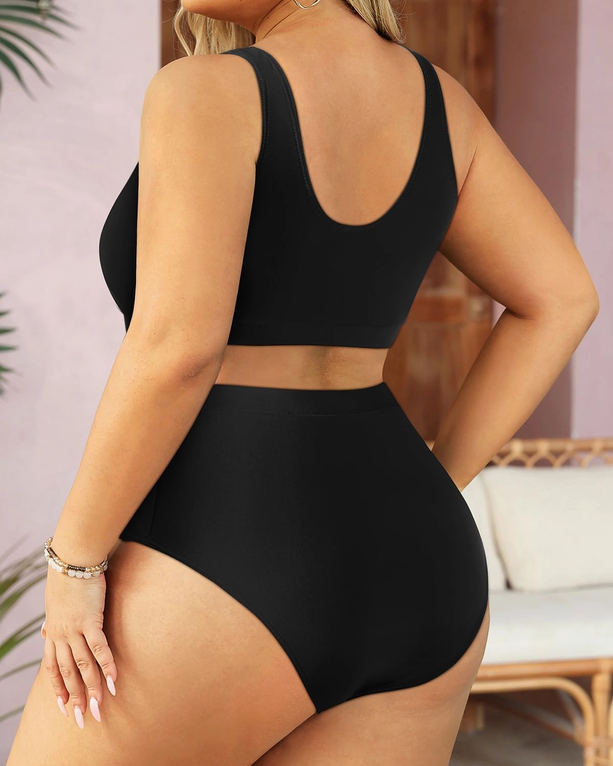 Daci Plus Size Two Piece Swimsuit High Waisted Bikini Set Sport Scoop Neck Swimsuit Full Coverage Bathing Suit