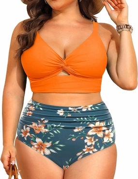 Daci Plus Size Two Piece Swimsuits - Women High Waisted Bikini Tummy Control Bathing Suits Knot Twist Swimwear 2025