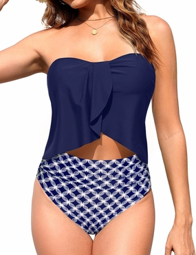 Daci Strapless Tankini Swimsuits for Women - 2 Piece Bathing Suit Bandeau Top with High Waisted Bikini Bottom