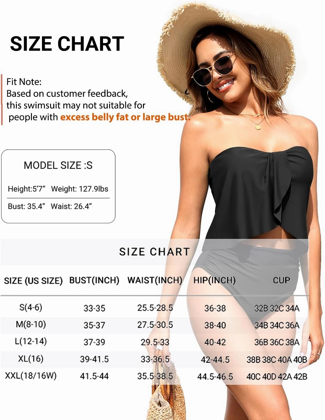 Daci Strapless Tankini Swimsuits for Women - 2 Piece Bathing Suit Bandeau Top with High Waisted Bikini Bottom