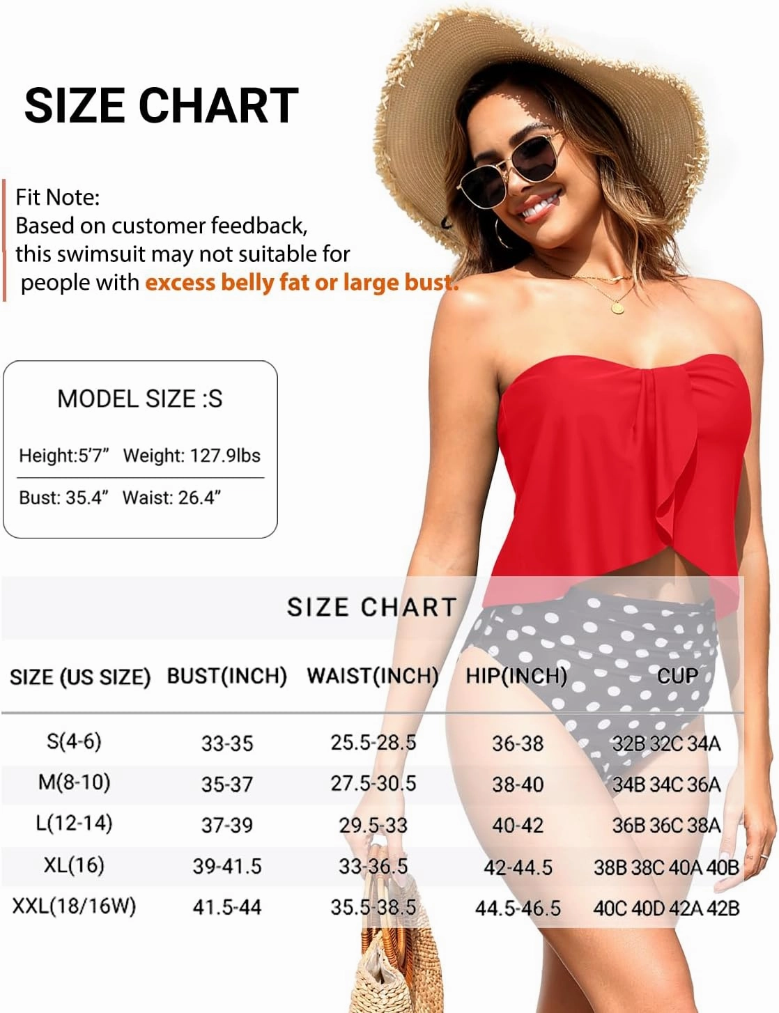 Daci Strapless Tankini Swimsuits for Women - 2 Piece Bathing Suit Bandeau Top with High Waisted Bikini Bottom