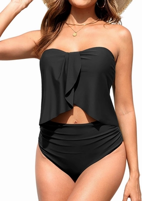 Daci Strapless Tankini Swimsuits for Women - 2 Piece Bathing Suit Bandeau Top with High Waisted Bikini Bottom