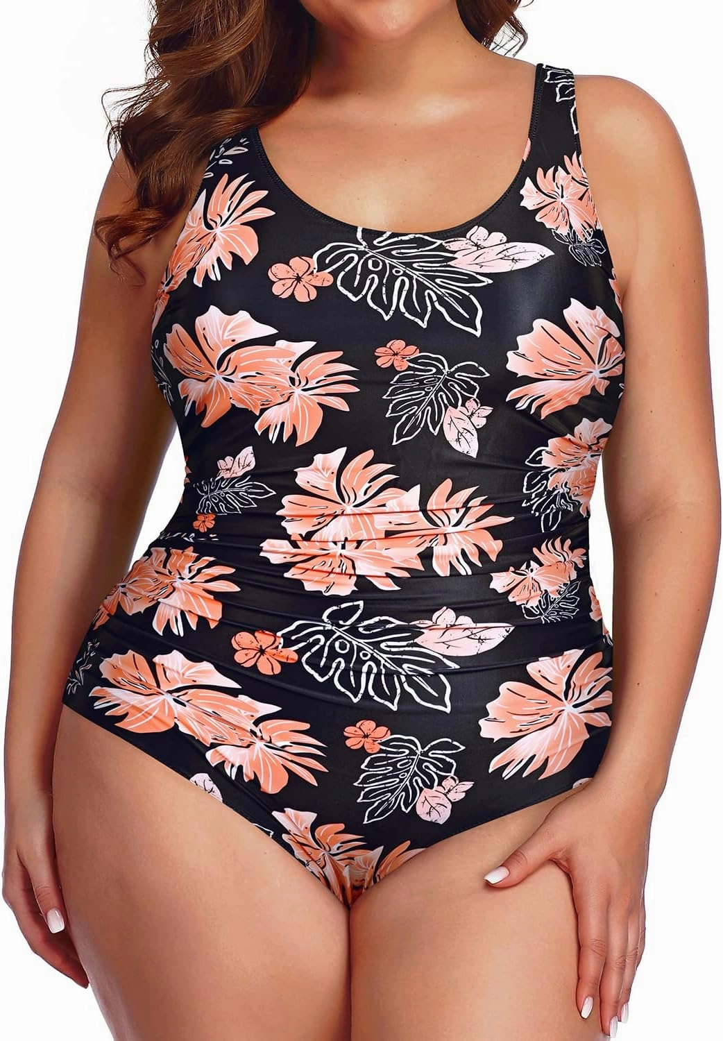 Daci Women Plus Size One Piece Swimsuit Athletic Tummy Control Ruched Bathing Suit with U-Back