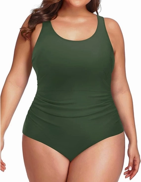 Daci Women Plus Size One Piece Swimsuit Athletic Tummy Control Ruched Bathing Suit with U-Back