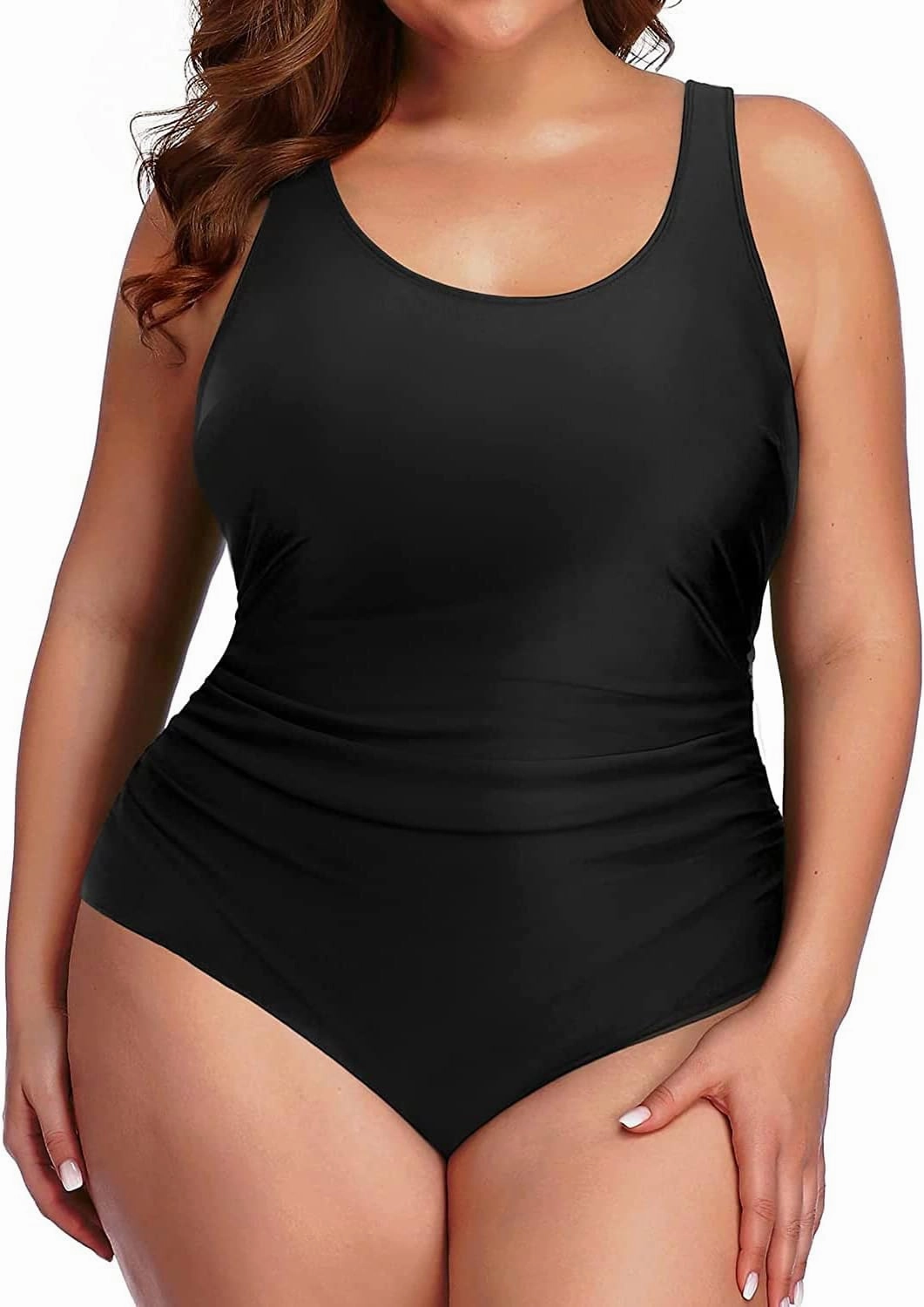 Daci Women Plus Size One Piece Swimsuit Athletic Tummy Control Ruched Bathing Suit with U-Back