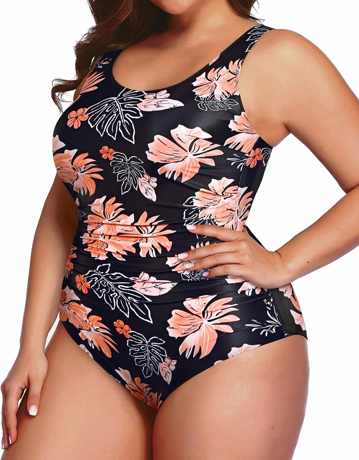 Daci Women Plus Size One Piece Swimsuit Athletic Tummy Control Ruched Bathing Suit with U-Back