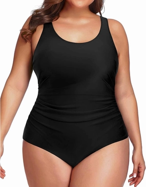 Daci Women Plus Size One Piece Swimsuit Athletic Tummy Control Ruched Bathing Suit with U-Back