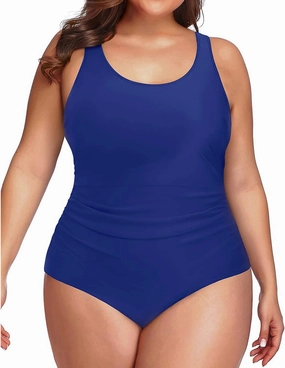 Daci Women Plus Size One Piece Swimsuit Athletic Tummy Control Ruched Bathing Suit with U-Back