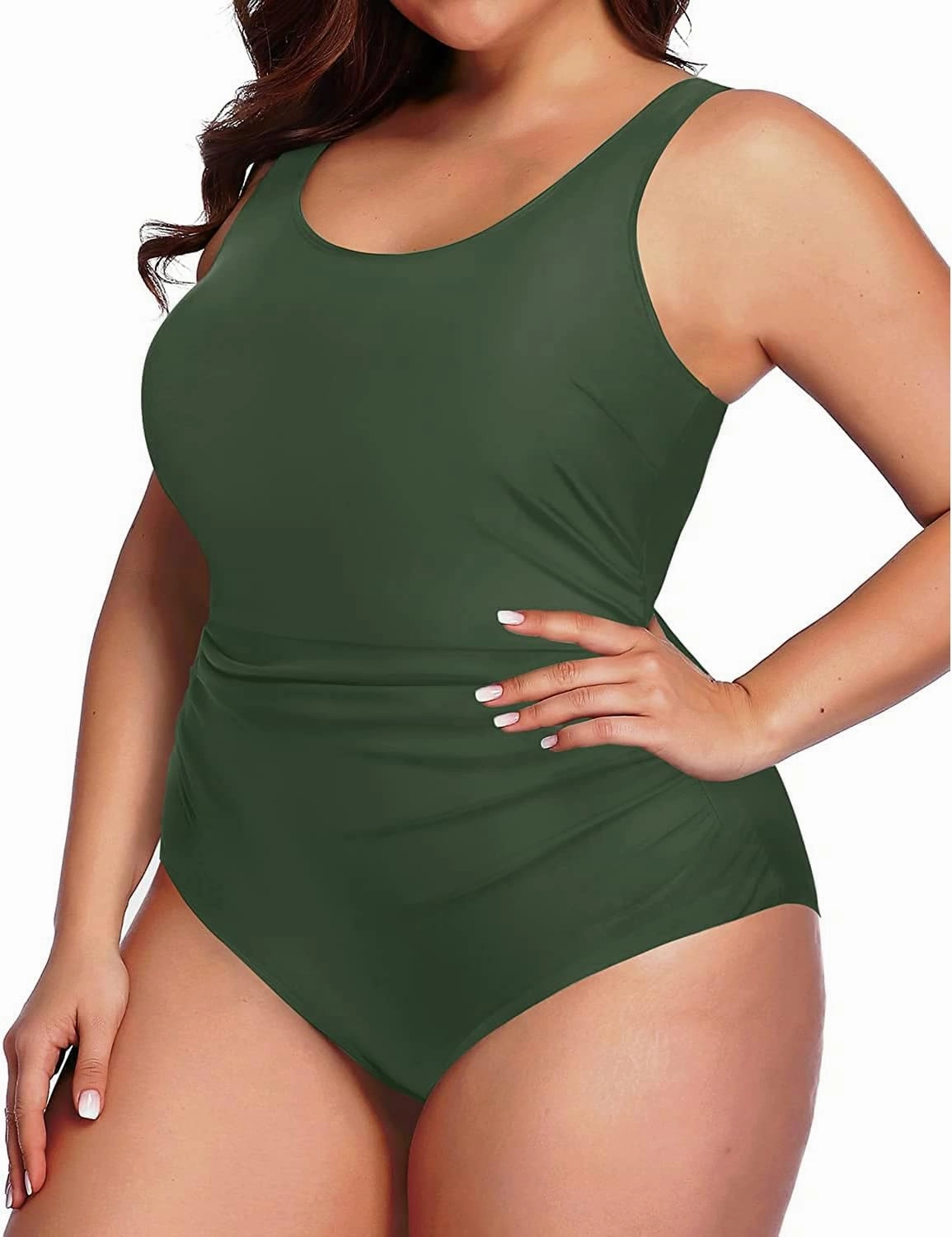 Daci Women Plus Size One Piece Swimsuit Athletic Tummy Control Ruched Bathing Suit with U-Back