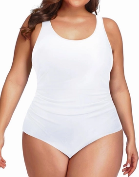 Daci Women Plus Size One Piece Swimsuit Athletic Tummy Control Ruched Bathing Suit with U-Back